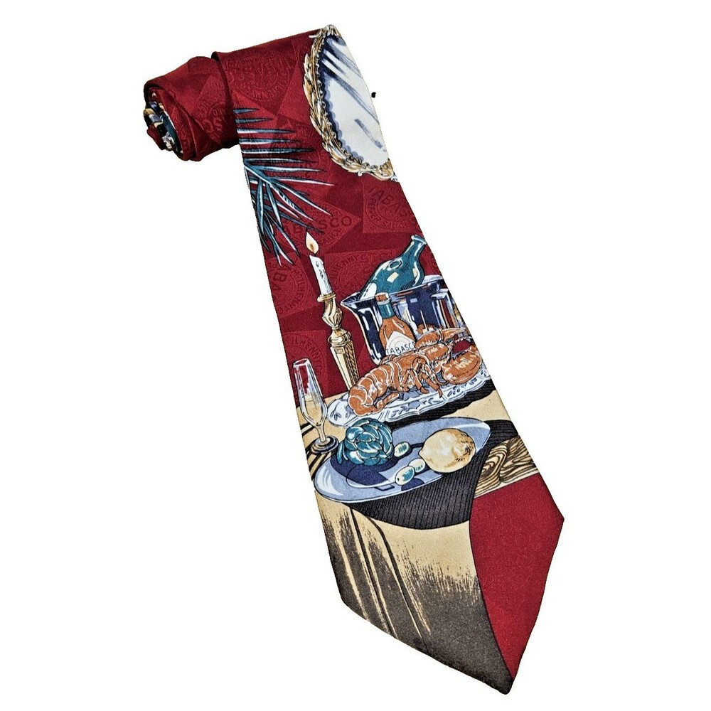 Tabasco tie mens Lobster Dinner & Mirror Red 100% Silk Necktie Made In The USA